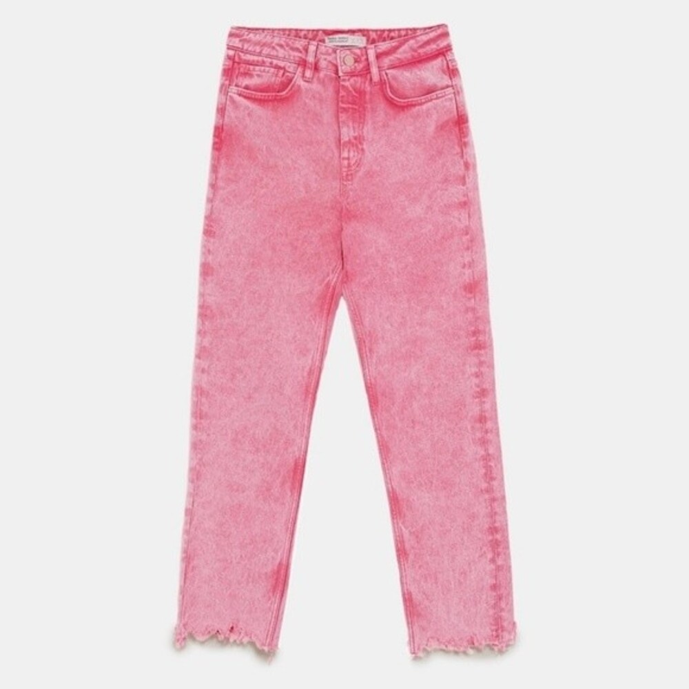 Zara Basic Pink Frayed Hem Mom Fit Denim Jeans NWT Bloggers Favorite Barbiecore